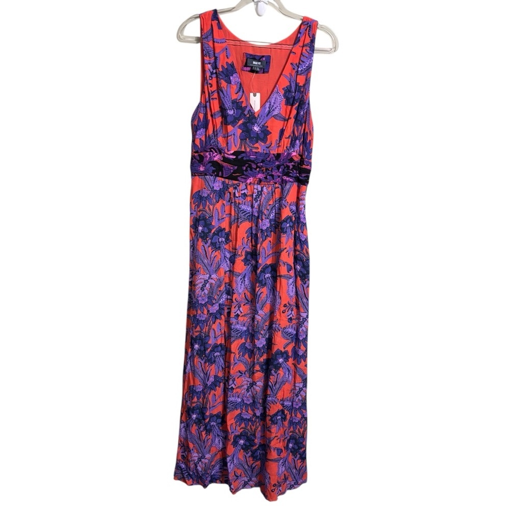 New Anthropologie Maeve Macie Maxi Dress Sz 12 Floral Purple Red V-Neck NWT - Picture 4 of 7